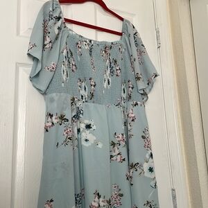 BloomChic Blue and White Ruffled Empire Midi Dress